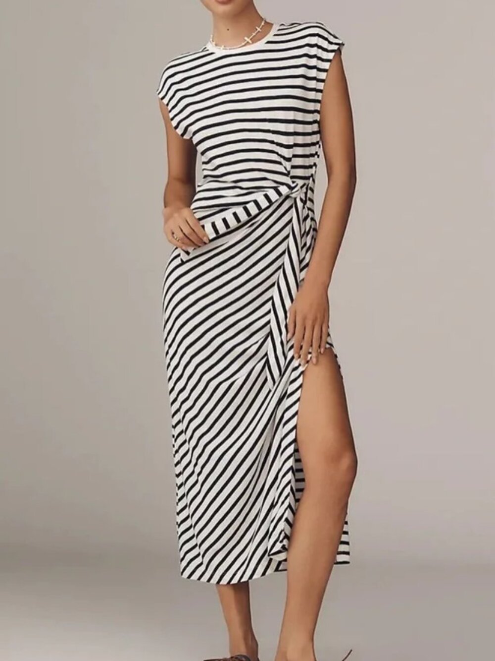 Anthropologie Daily Practice Dress Tiebreaker Muscle-Sleeve Midi Dress Stripe